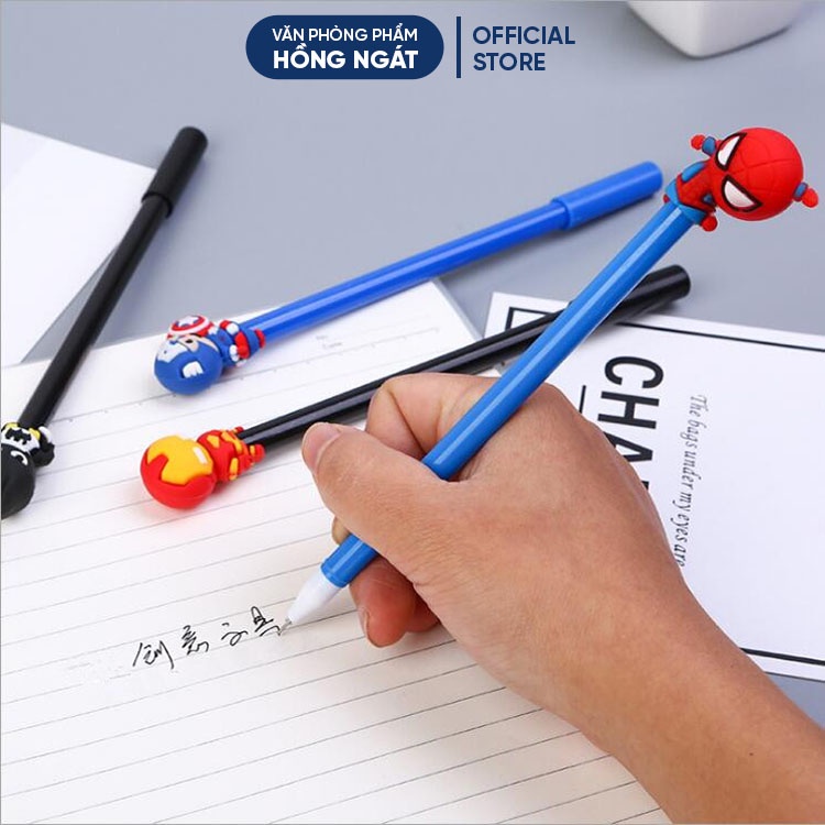 Bút bi cute siêu nhân anh hùng, bút bi nước mực gel đen ngòi 0.5mm nhiều màu dễ thương đồ dùng học tập B11