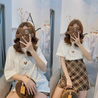 Set áo tim kèm chân váy kẻ