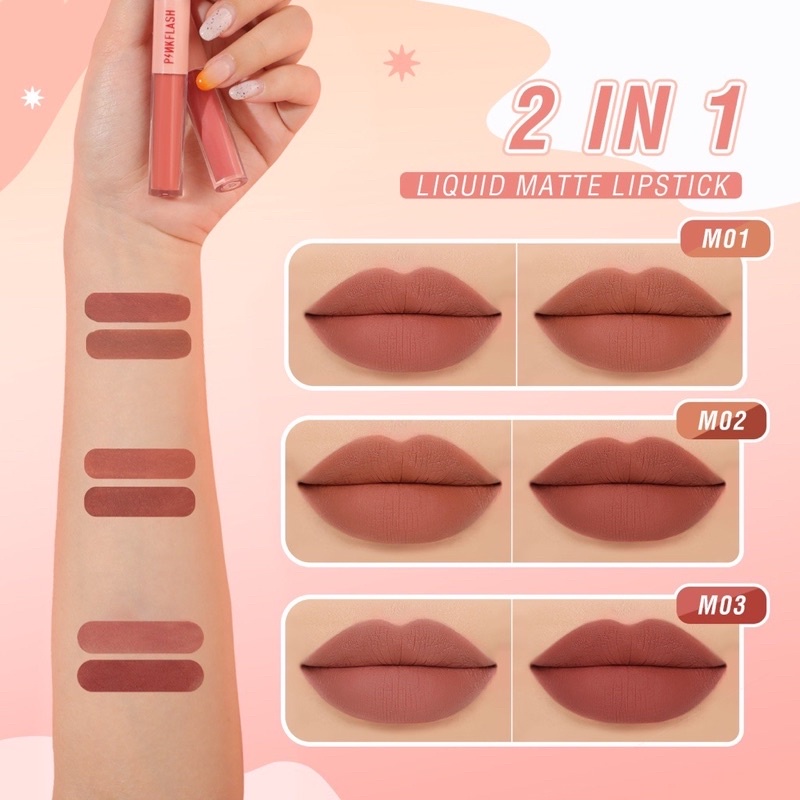 🌸Son Kem Ombrelips Tint Lì PINKFLASH Thiết Kế 2 Đầu 2in1 Lâu Trôi Lên Màu Đẹp🌸