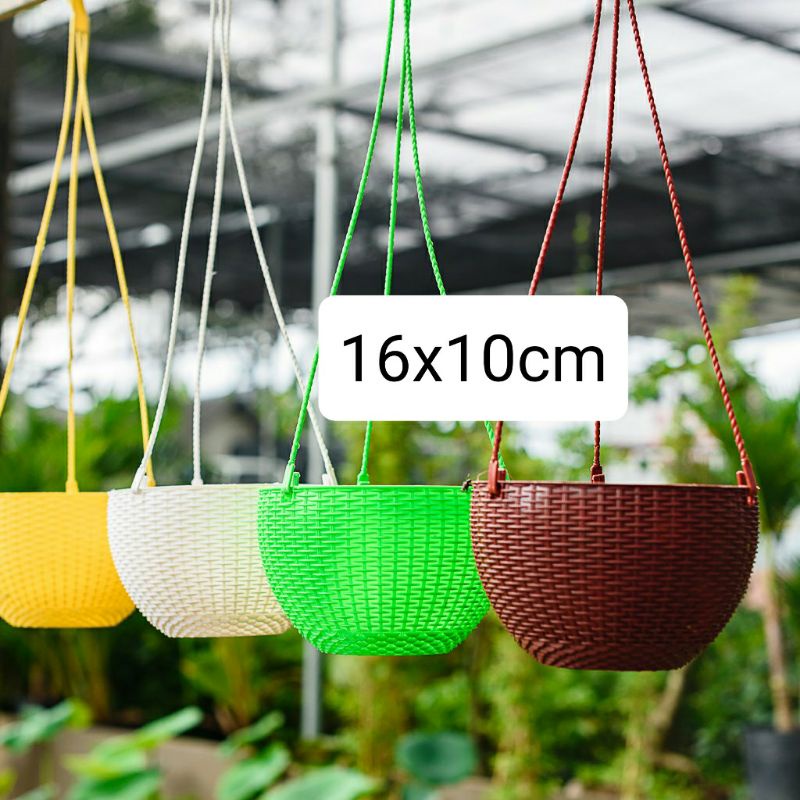 5 chậu treo kiểu mây đan đk 16cm kèm móc.