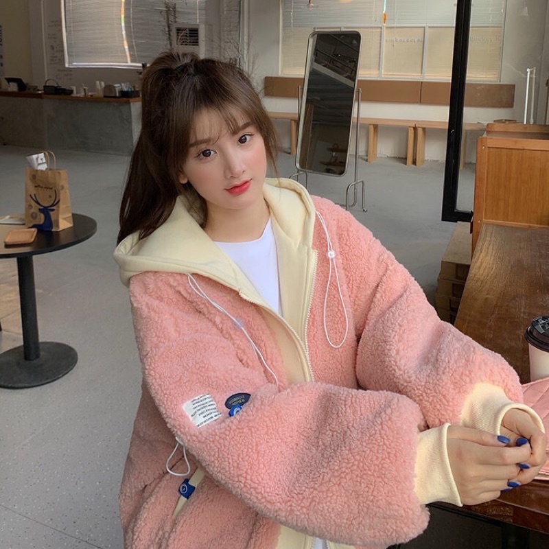 Áo khoác lông cừu hồng pastel 2 lớp dễ thương 🌸🌸🌸