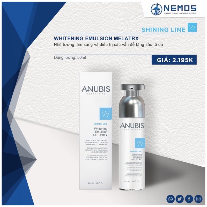 Anubis Shining Line Whitening Emulsion MELATRX Nhũ Tương Dưỡng Da, Sáng Da, Nám