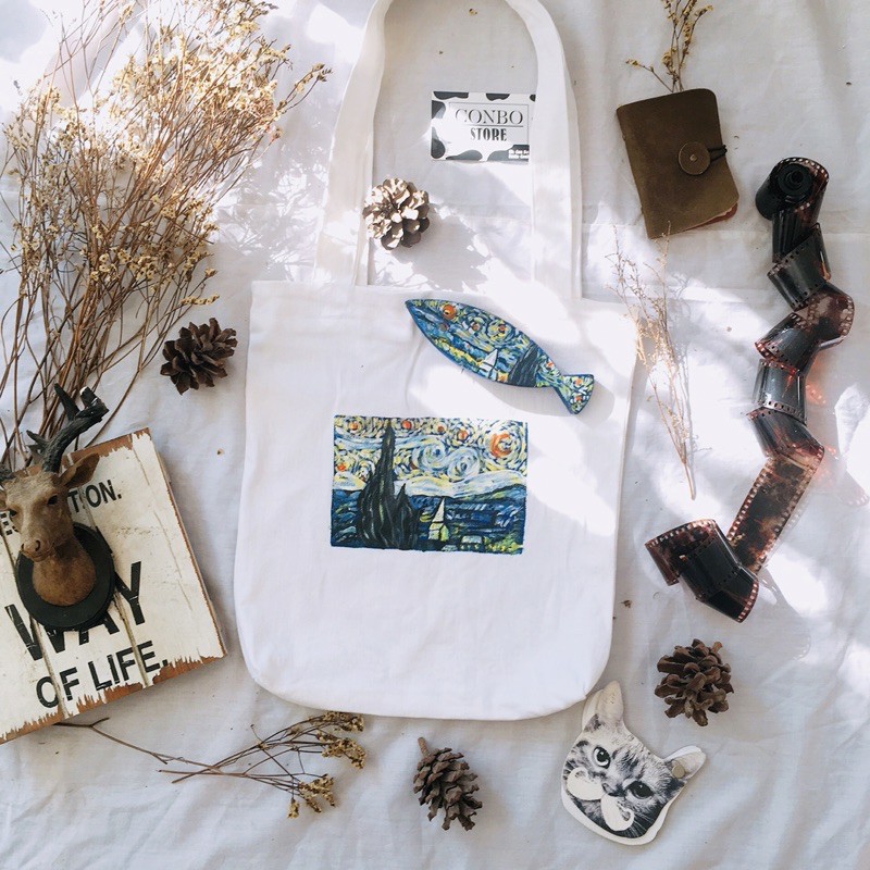Túi tote Van Gogh kèm cá gỗ