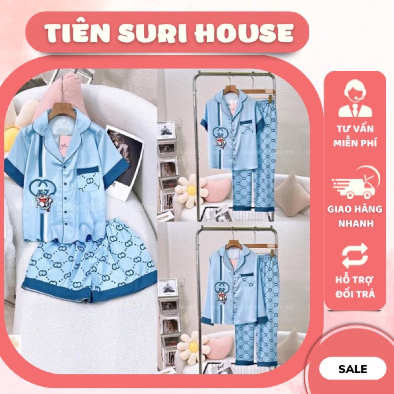 Đồ Bộ Pyjama Lụa Latin Thiết Kế Cao Cấp Booboo Mon GC Hồng/ Xanh- Tiên Suri House