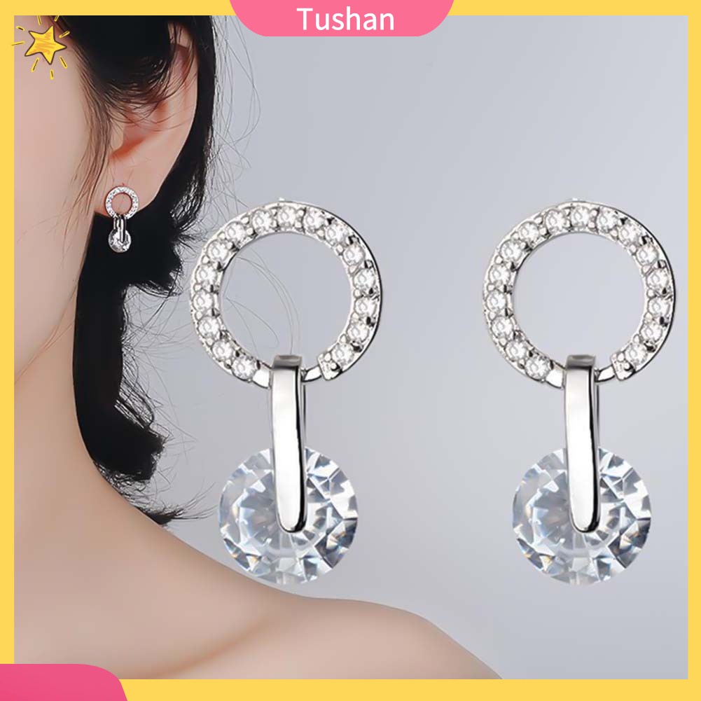 Hoa tai dáng tròn đính đá thời trang cho nữ