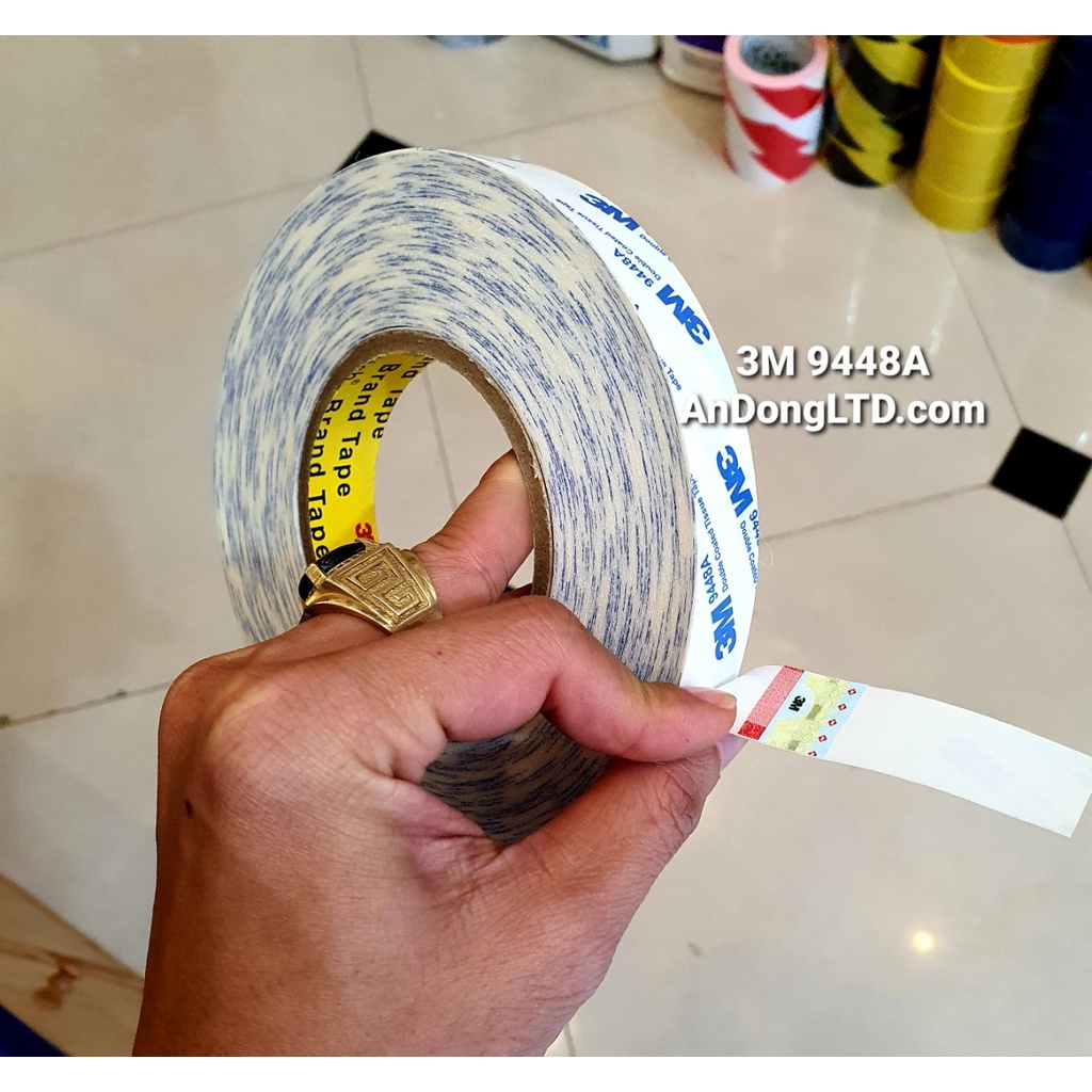 Băng keo 2 mặt mỏng chịu nhiệt 3M 9448 A dán da, dán giấy, dán cao su, dán vải