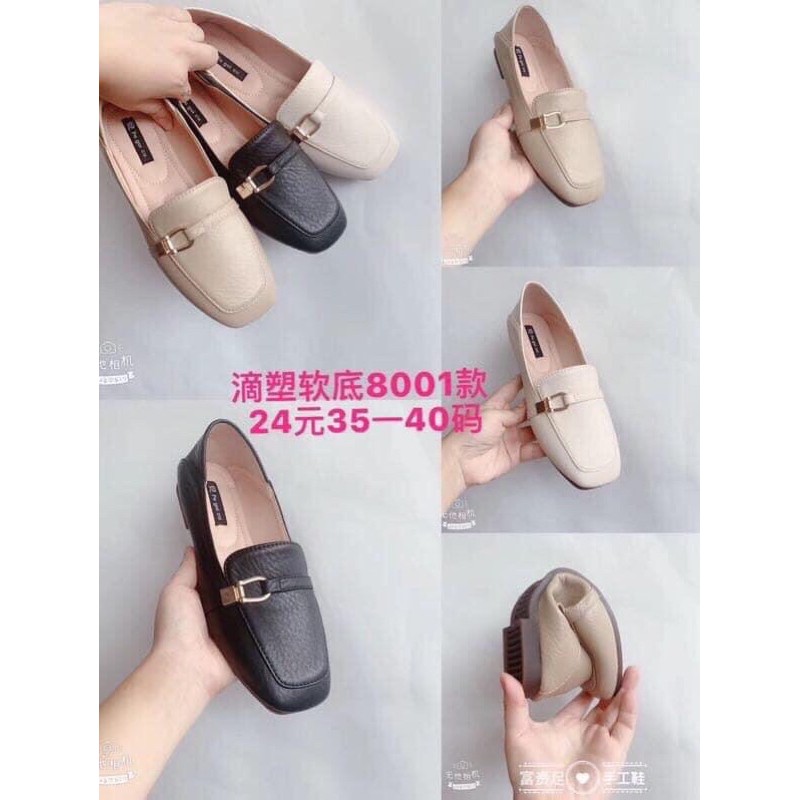 Giày da đen mũi tròn , giày lười nữ chất mềm đẹp | BigBuy360 - bigbuy360.vn