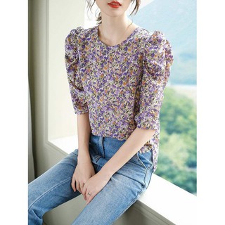 Áo sơ mi nữ ❣️freeship❣️áo hoa tay nhún phồng siêu xinh phom dáng ao chuẩn đẹp,