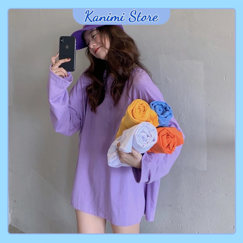 Áo thun trơn dài tay form rộng nam nữ chất vải 100% Cotton xịn mát phong cách Hàn Quốc ulzzang unisex Kanimi