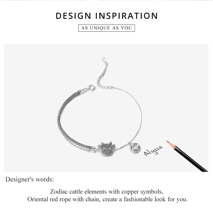 Vòng tay Bamoer SCB207 Bạc 925 đính đá zircon thiết kế hình con bò thời trang cho nữ