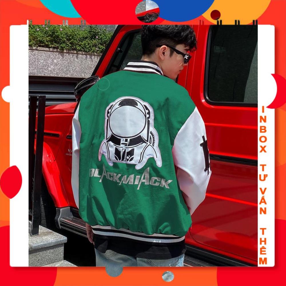 Áo Khoác Varsity Nỉ Dạ, tay Da, Full Thêu màu Xanh Lá BLACKMIACK Varsity Jacket BM1 VyQuiLaiBR Shop