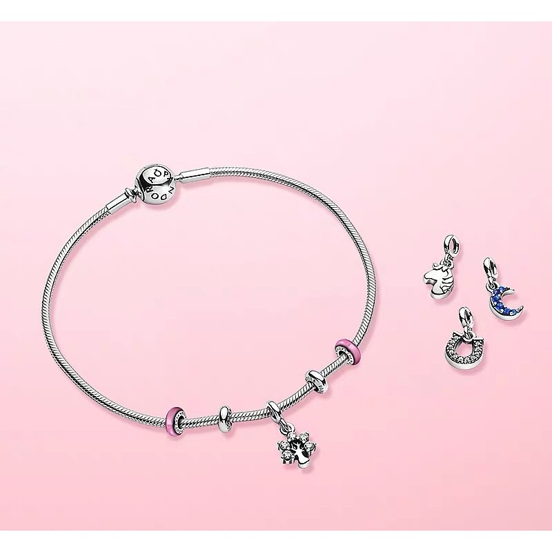 charm pan me xỏ ngang màu hồng 1 cặp bạc s925 cao cấp
