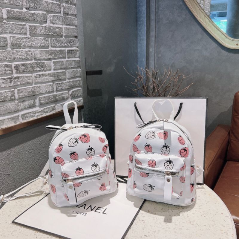 Balo Da Mini Họa Tiết Trái Dâu