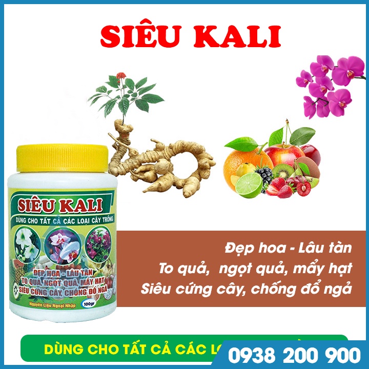 Siêu Kali - Dùng cho tất cả các loại cây trồng - chai 100gr - Giúp hoa đẹp - lâu tàn, quả to - ngọt, mẩy hạt, siêu cứng