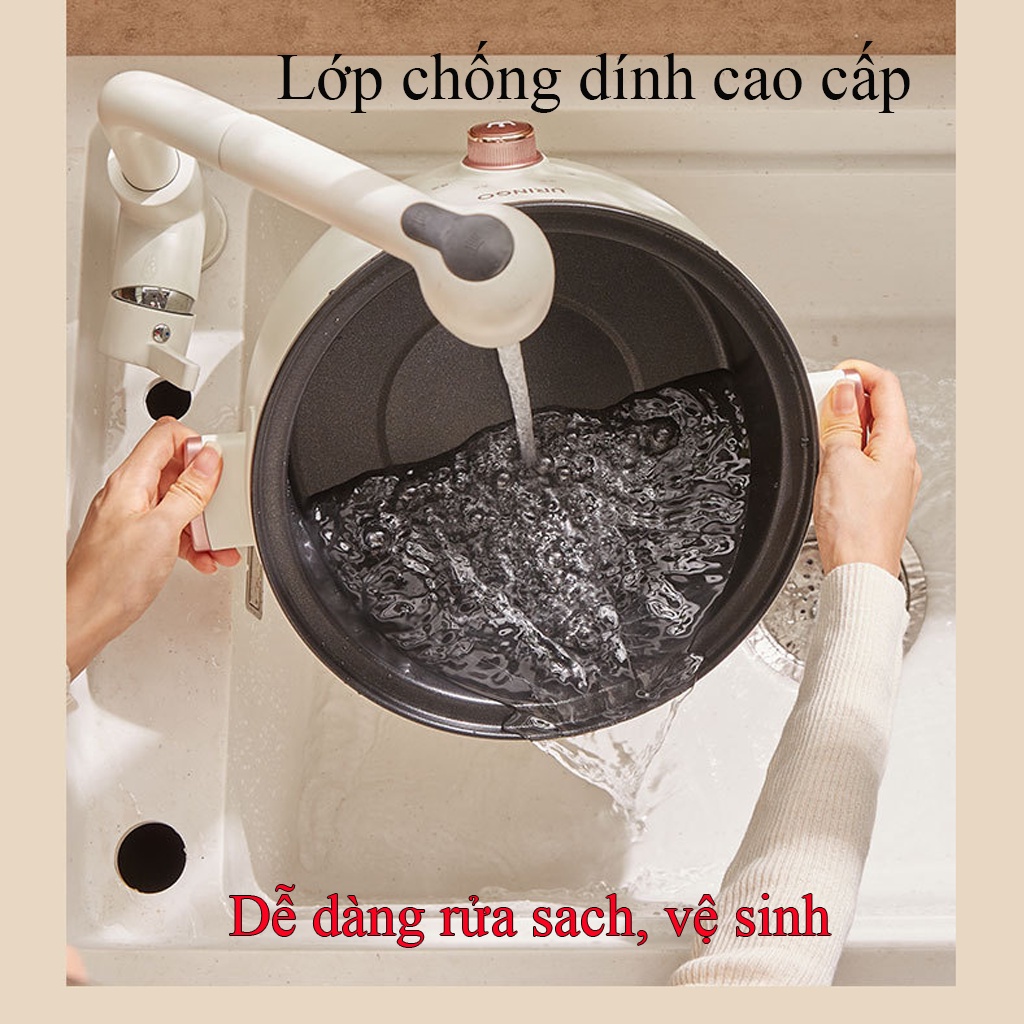 Nồi lẩu mini cắm điện đa năng kèm khay hấp cao cấp, tay cầm cách nhiệt, lớp chống dính teflon