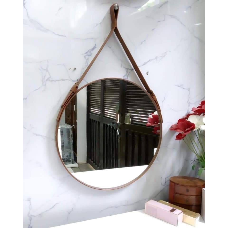 Gương Tròn Treo Tường Dây Da Simili Cao Cấp Đường Kính 40cm, full phụ kiện