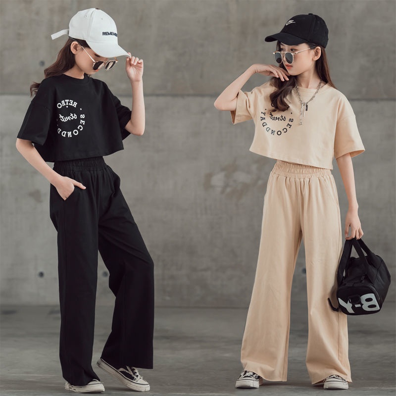 Set Áo Sơ Mi Ngắn Tay + Quần Dài Thời Trang Hè Cho Bé Gái 5-12 Tuổi
