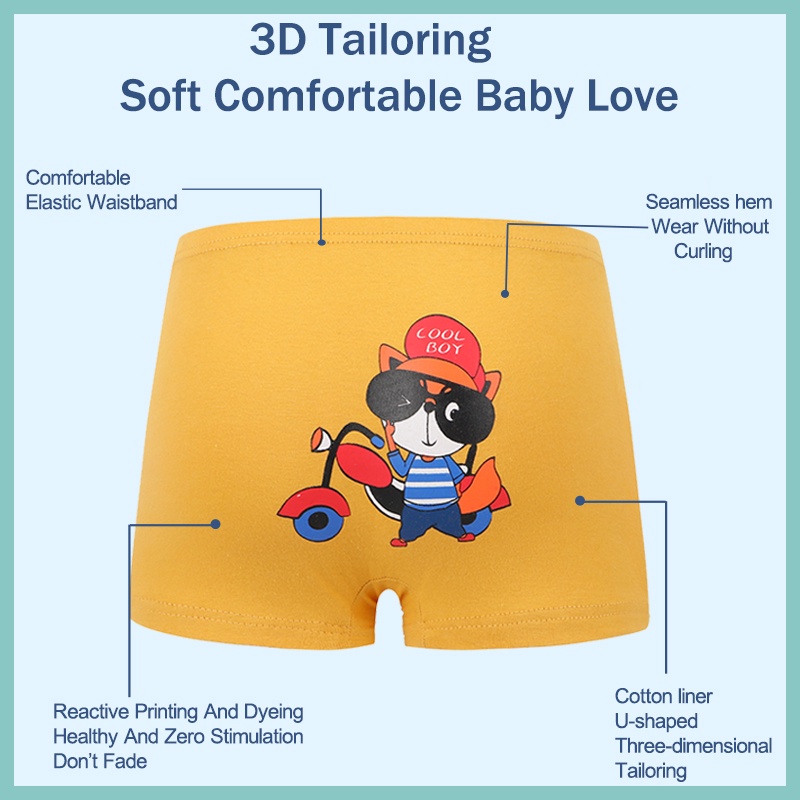 Bộ 4 quần lót boxer cotton SMY mềm mại co giãn thoáng khí in hoạt hình dễ thương cho bé trai