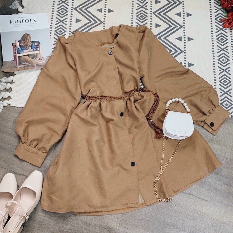 ĐẨM DOLL CỔ V NÂU - ĐEN |ko kèm belt|