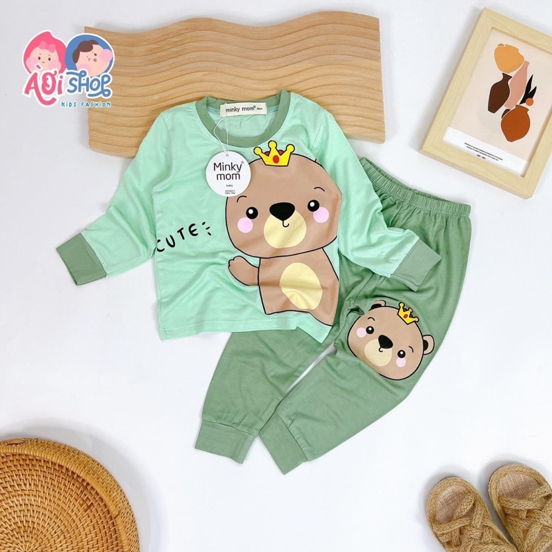 MUA 5B TẶNG 1B - Bộ Dài Tay THUN LẠNH MINKY MOM Họa Tiết Gấu Bu Cho Bé trai bé gái từ 5-18kg