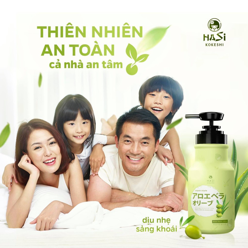Sữa tắm Hasi Kokeshi dưỡng ẩm và trắng da - nha đam &amp; olive