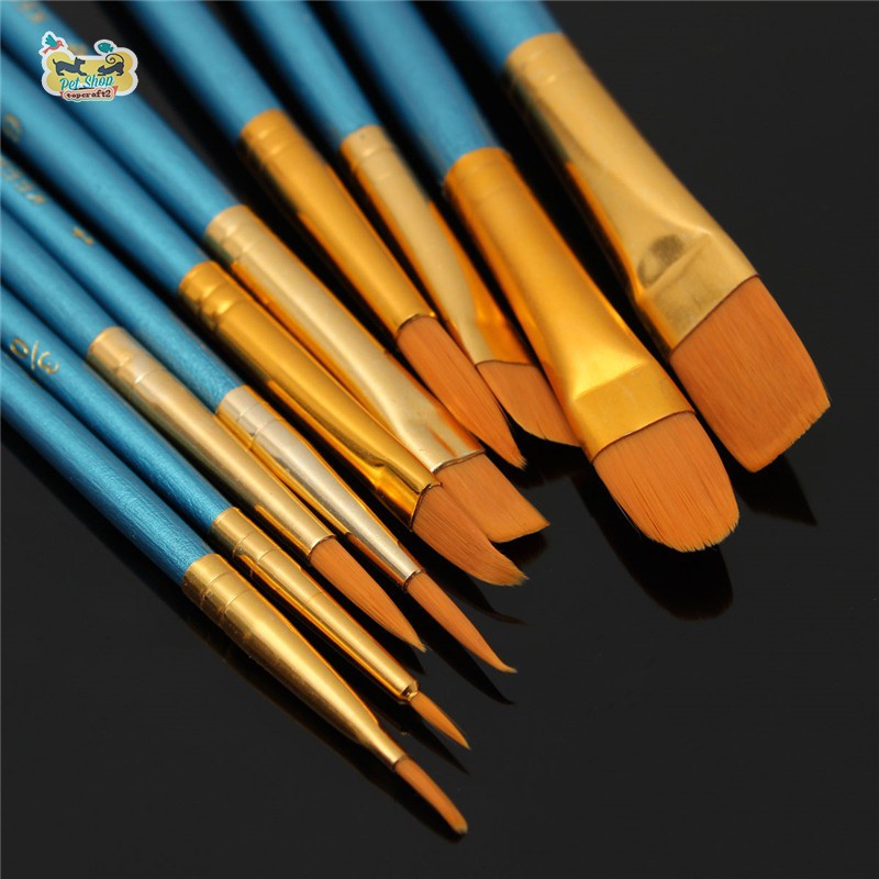 10pcs New Nylon Wooden Handle Paint Brush Set for Kids Watercolor Gouache Drawing Painting Art Supplies