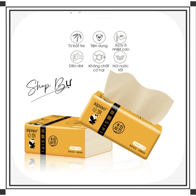 1 gói 300 tờ giấy ăn Gấu trúc Sipiao cỡ nhỏ siêu dai