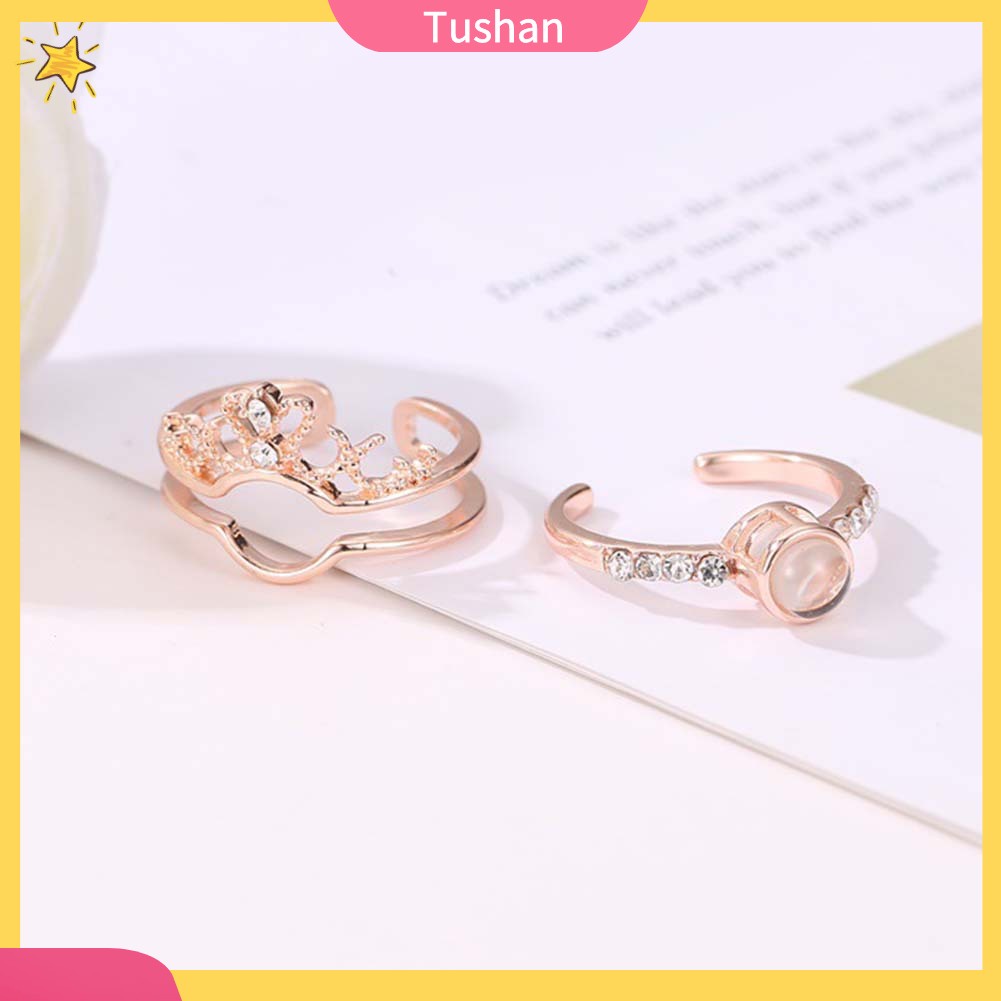 Set 2 Nhẫn Hợp Kim Đính Đá 100 Ngôn Ngữ I Love You
