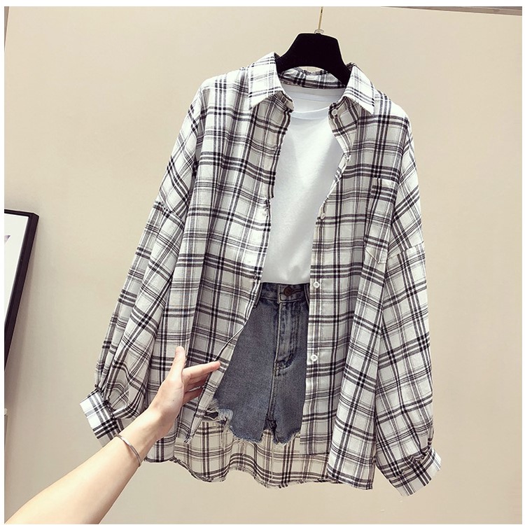 Áo sơ mi kẻ sọc dáng rộng dài tay style Hàn Quốc (hàng QC) - Ảnh thật S59