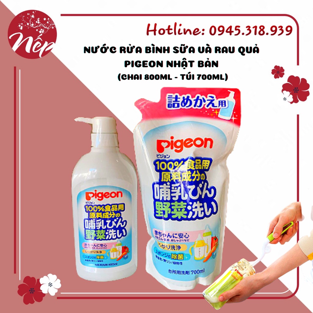 NƯỚC RỬA BÌNH SỮA VÀ RỬA CHÉN PIGEON NHẬT BẢN (CHAI 800ML - TÚI 700ML)