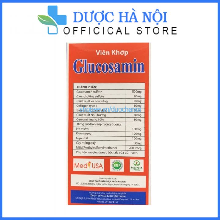 Viên khớp Glucosamin MSM 2000 giảm thoái hóa khớp, giảm đau tăng cường dịch khớp hộp 60 viên