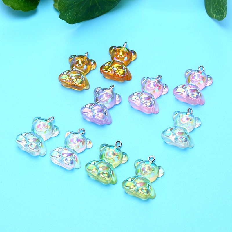 (Ver 03) Charm Gấu Kẹo dẻo màu Hologram có khoen/ Nguyên liệu làm Slime, Keyring