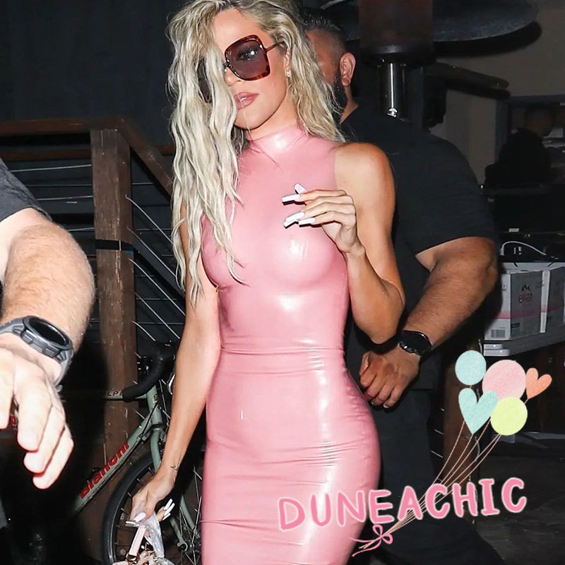 Đầm DUNEA da PU màu trơn xẻ tà quyến rũ cho nữ