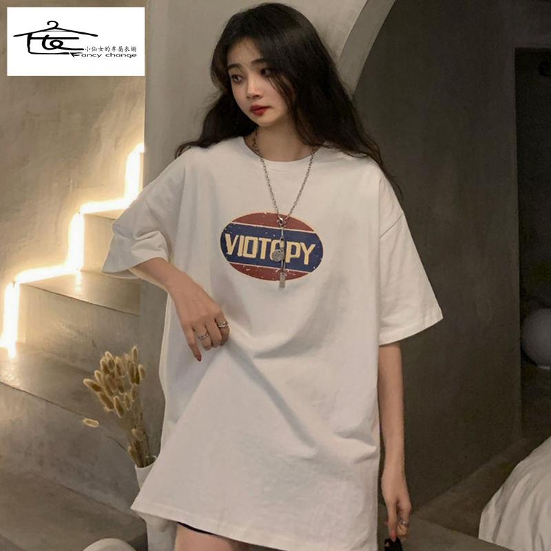 Áo Thun 100% Cotton Nguyên Chất Tay Ngắn Dáng Rộng Phong Cách Retro Hồng Kông Cho Nữ