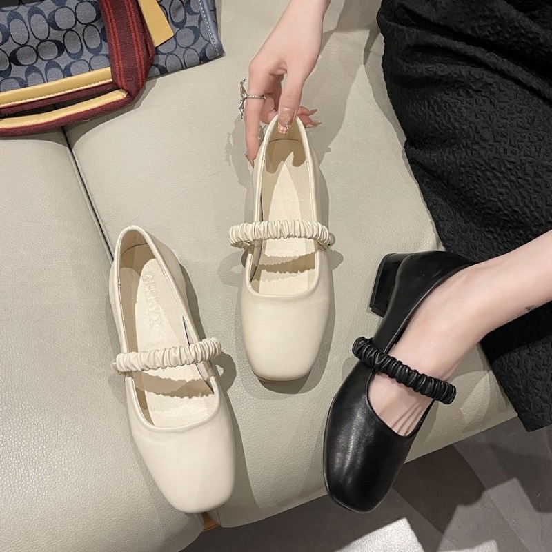 (HÀNG CÓ SẴN) 833 Giày cao gót da mềm quai ngang nhún bèo BIG SIZE 40-43