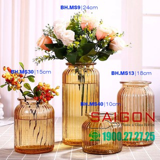 Bình Hoa Thủy Tinh Trụ Sọc Vàng Đậm Đường kính 11cm