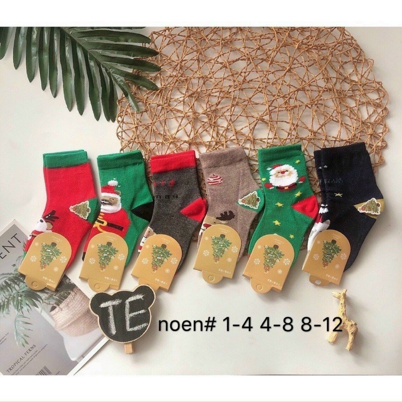 Combo 10 đôi tất noel cổ cao, vớ noel cao cổ cho bé trai, gái với họa tiết siêu đáng yêu size 1-12 tuổi