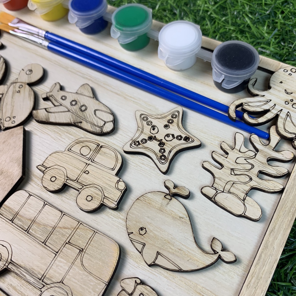 Bộ Tô Màu Gỗ Kèm Khung Tranh,Phụ Kiện,Màu Tô Acrylic,Cọ Vẽ Cho Bé Yêu Hội Họa Làm Tranh Gỗ