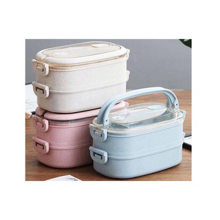 Hộp đựng cơm lúa mạch 2 tầng + tặng kèm đũa muỗng nĩa