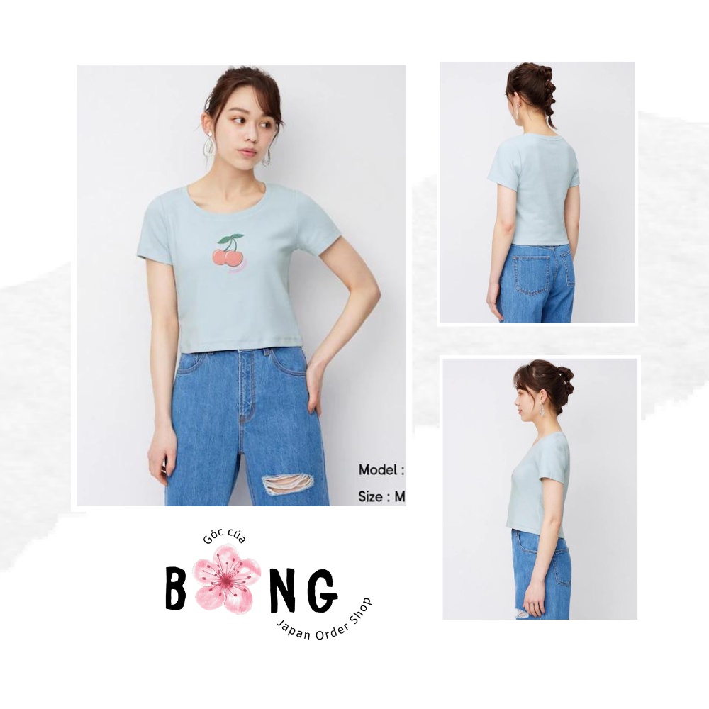 Áo thun croptop hình quả cherry, áo thun GU Nhật - Mã 330490