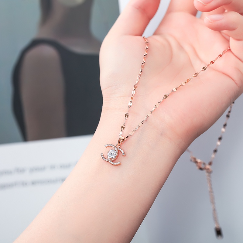 Dây Chuyền Hai Lớp Mặt Chữ C Đính Đá Zircon Tinh Tế Thời Trang Cho Nữ
