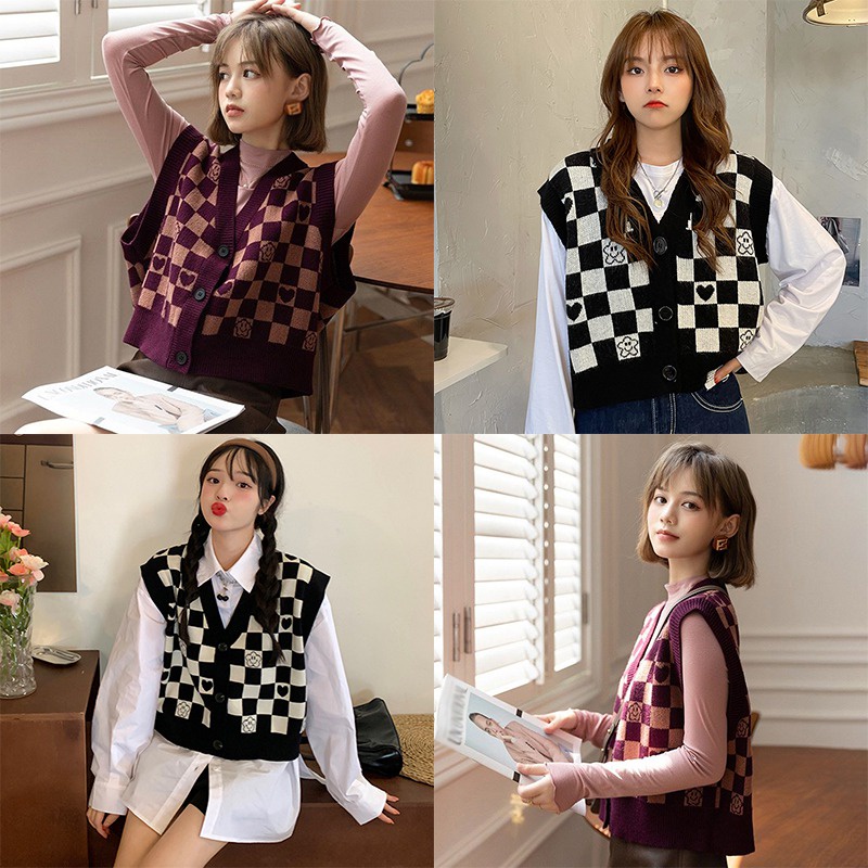 Áo croptop dệt kim sát nách cổ chữ V phong cách retro Hàn Quốc thời trang cho nữ