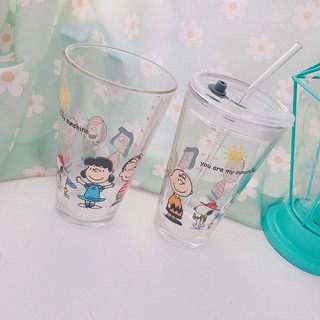 Cốc Thủy Tinh Uống Nước In Hoạt Hình Snoopy Kiểu Nhật Hàn Dễ Thương