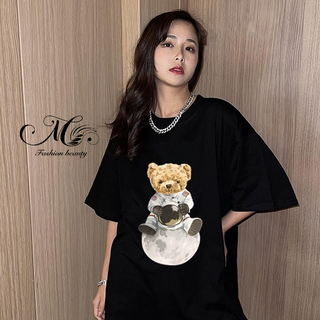 Áo thun nữ form rộng cổ tròn hình phi hành gia gấu đẹp mà cá tính chất liệu mềm mại co giãn thoáng mát