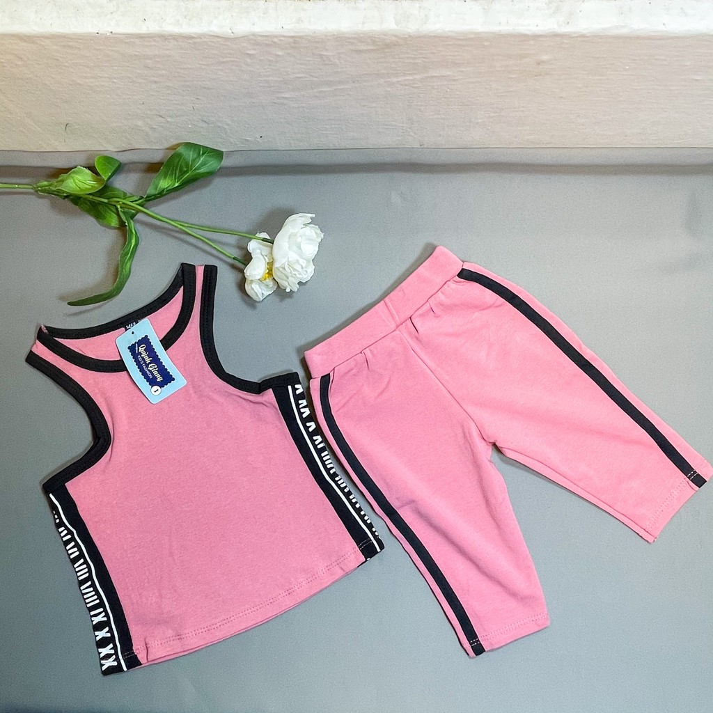 Bộ thun thể thao lửng, body sát nách cho bé gái xinh xắn