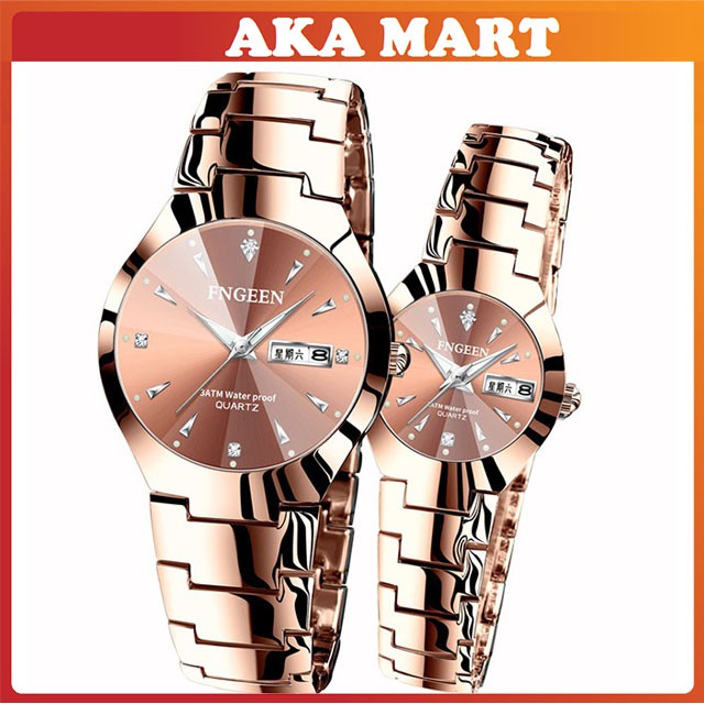 Đồng hồ đôi nam nữ cơ chính hãng, Đồng hồ cặp nam nữ dây thép cao cấp không gỉ chính hãng FNGEEN 5808 - Aka Mart