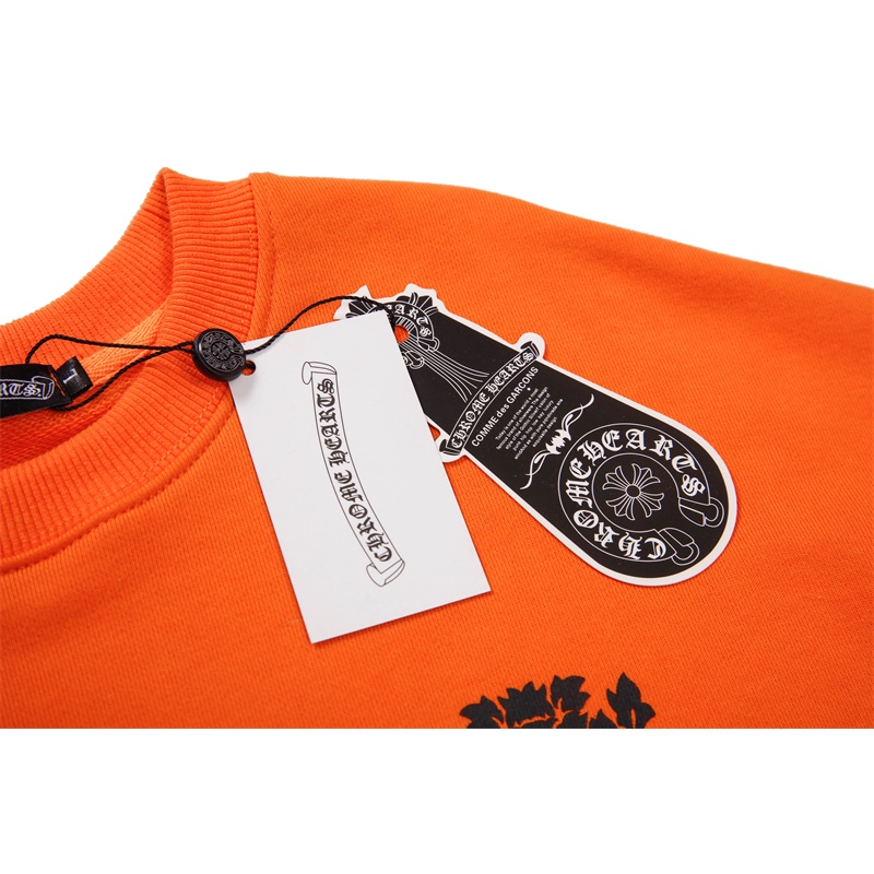 Áo sweater cổ tròn dáng rộng in hình cây kiếm hoa màu cam thời trang cho nam và nữ