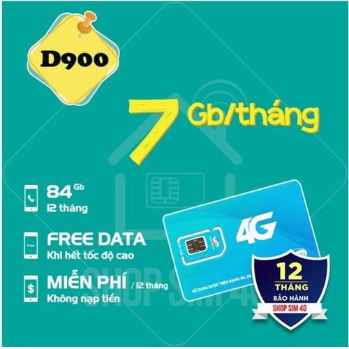 {SẢN PHẨM SIÊU HOT} Sim 4g viettel D900, trọn gói 1 năm, 7Gb tháng.