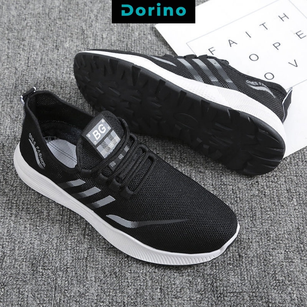 Giày sneaker nam buộc dây đế bằng giá rẻ vải dệt thoáng khí  phối sọc siêu nhẹ mới hot size 39 đến 43 DORINO G47