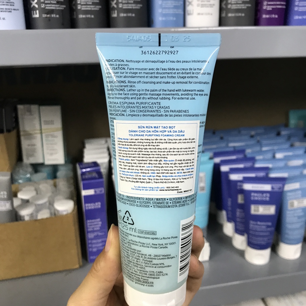 LA ROCHE-POSAY Sữa Rửa Mặt Toleriane Purifying Foaming Cream Facial Cleanser cho da hỗn hợp, da dầu nhạy cảm